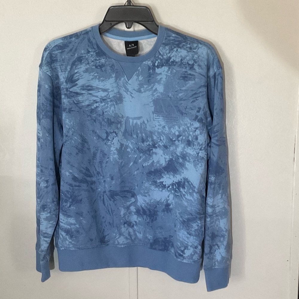 Armani Exchange Blue Patterned Crewneck Sweater